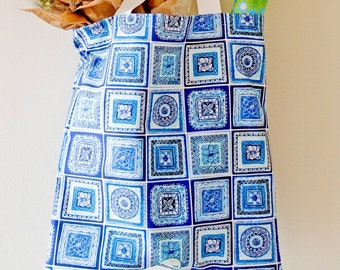 Blue and white Portugal Tiles Cotton canvas bag for beach or shopping