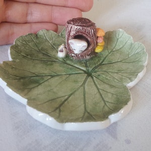 Keramische vos die uit de schotel van het boomstambladblad| knalt Sleeping Fox Sieraden Lade| Animal Trinket Tray| Home Decoration Kleine Plaat| Miniatuur kunst