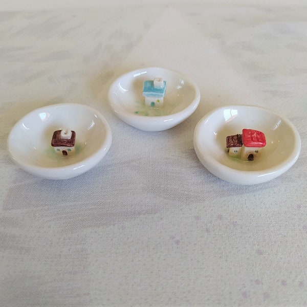 Ceramic Miniature House Bowl| Houses Bowl| Mini Jewelry Dish| Ring Holder| Miniature Home Decoration