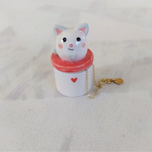 Ceramic miniature cat box - Handmade Kitty jewelry holder