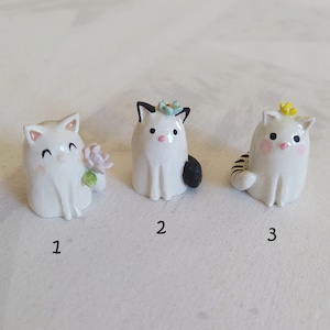 Ceramic Miniature Cat Sculptures| White Cat Figurines| Springtime Kitty| Cat Loves Flower And Butterfly| Animal Miniature Art Decor