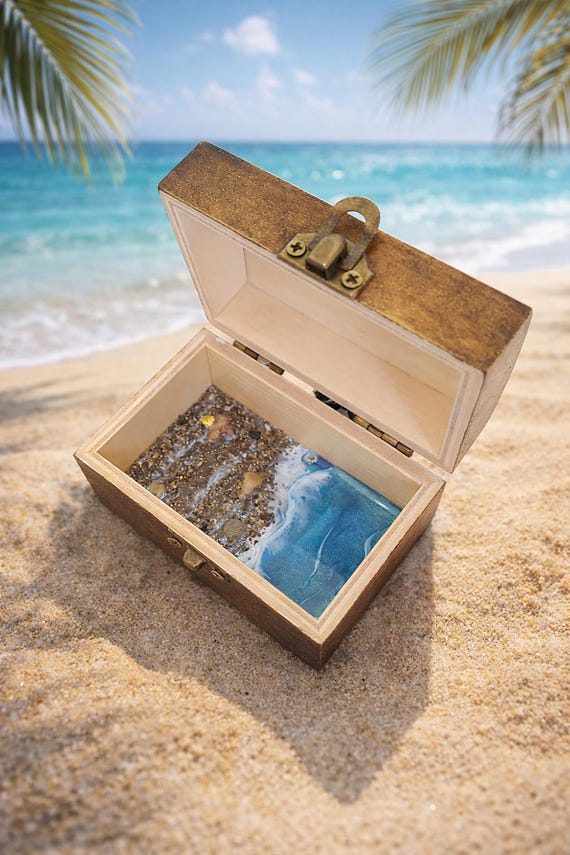 Resin Coastal Scenery Wooden Box - Beach Scene Jewelry Box - Etsy