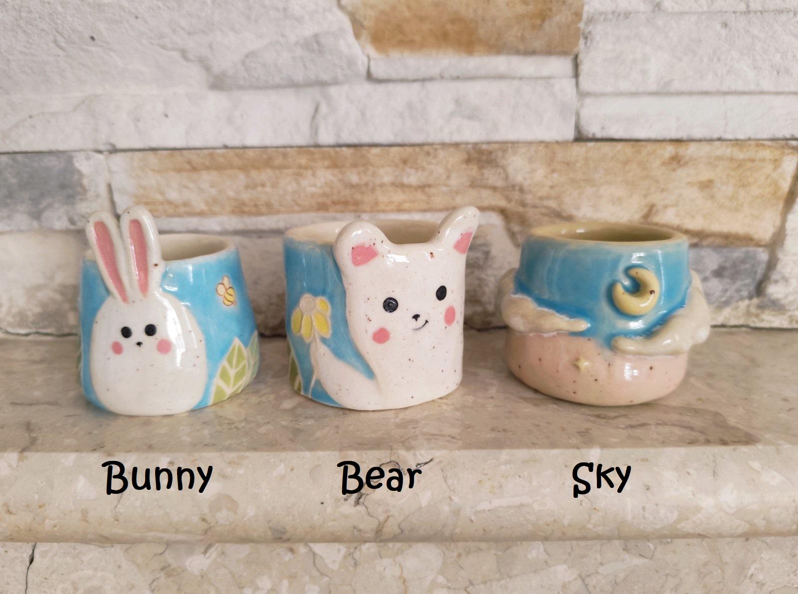Handmade Ceramic Vase With Bunny, Bear or Sky Scenery - Decorative Mug ...
