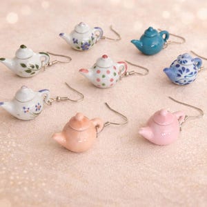 Keramische miniatuur theepot en theekopoorbellen - Chirurgisch stalen haken sieraden - DIVERSE DESIGNS