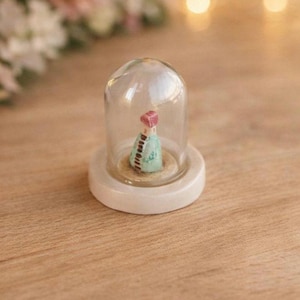 Ceramic miniature house under glass dome - Handmade costal decoration