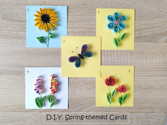 Kit DIY de cartes de quilling de fleurs - Kit de créations manuelles tournesol, tulipe, papillon, jacinthe, marguerite - France