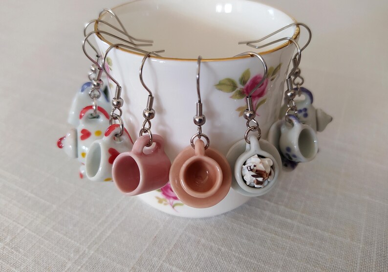 Tea Cup Hook Earrings Miniature Teapot Earrings Tiny Coffee Etsy