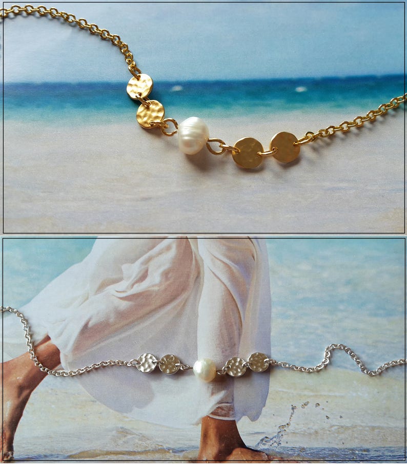 White Pearl Charm Anklet Silver Pearl Anklet Gold Anklet Bracelet With Freshwater Pearl Foot Jewelry
