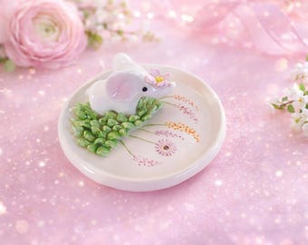 Ceramic elephant jewelry trinket dish - Floral home decoration