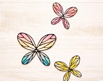 Transparent colorful plastic fairy wings - DIY jewelry charms, Scrapbooking, Fantasy dolls - VARIOUS COLORS & Sizes