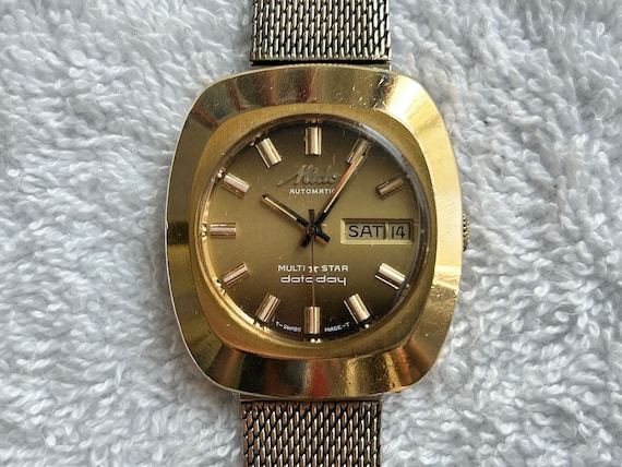 Vintage Mido Multistar Datoday Day/Date Gold Plat… - image 2