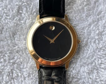 Vintage Movado Museum Classic Gold Plated Stainless Steel Quartz Swiss Made Quartz Watch