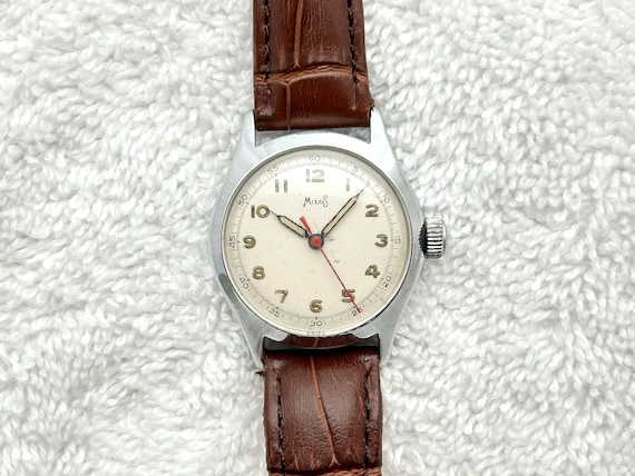 Vintage MiloS 7 Jewels Military Mechanical Hand-Winding Swiss Made Watch