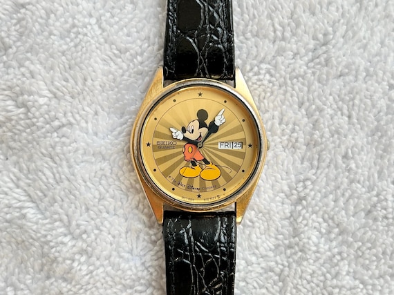Vintage Seiko Mickey Mouse Sunburst Quick Set Day/date Gold Plated