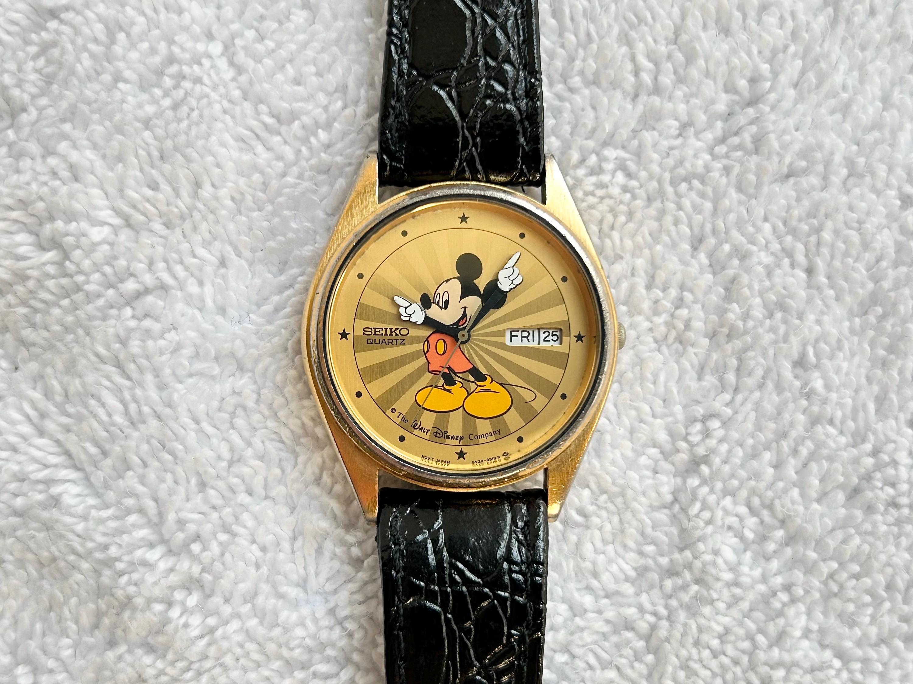 Vintage Seiko Mickey Mouse Sunburst Quick Set Day/date Gold Plated