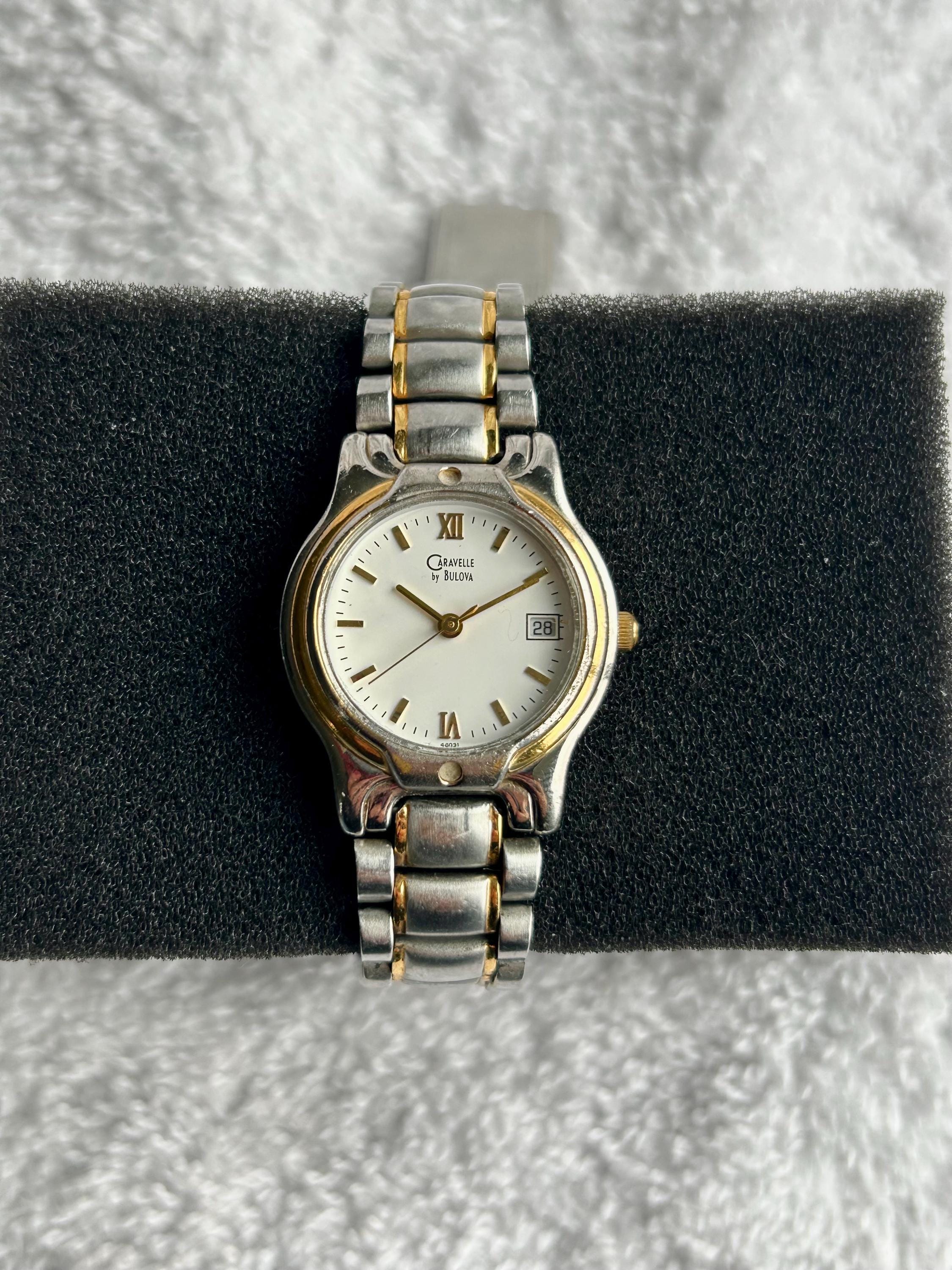 Caravelle Lady Quartz water resistant w/date Caravelle by Bulova Unisex Gold Tone Quartz Watch, White  main image 3