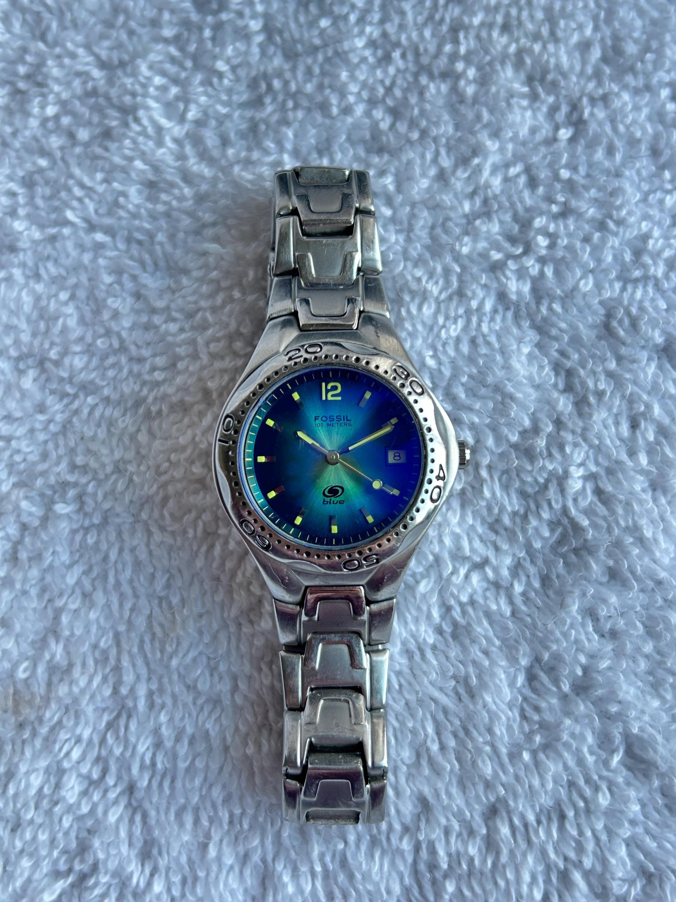 Fossil Blue Stainless Steel Quick Set Date Luminescent 