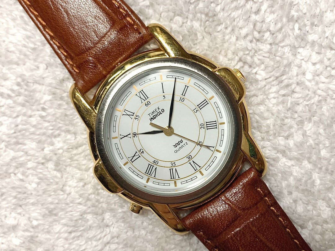Timex Indiglo Gold Plated Stainless Steel Quartz Wristwatch Etsy