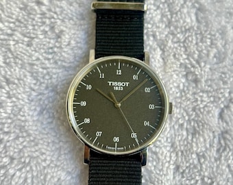 Rare Find Tissot 1853 Black Dial Stainless Steel Quartz Swiss Made Watch