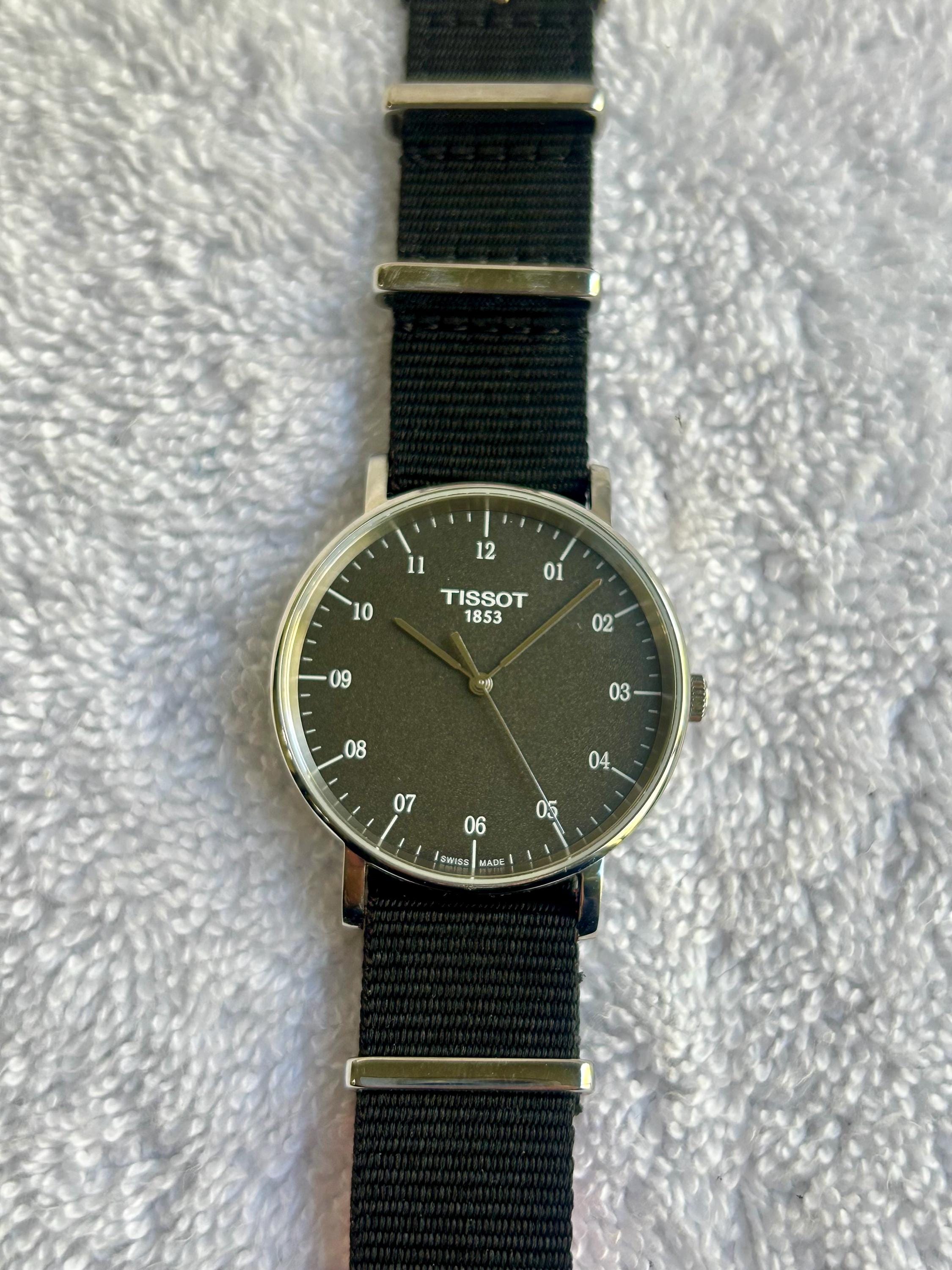 Rare Find Tissot 1853 Black Dial Stainless Steel Quartz Swiss Made