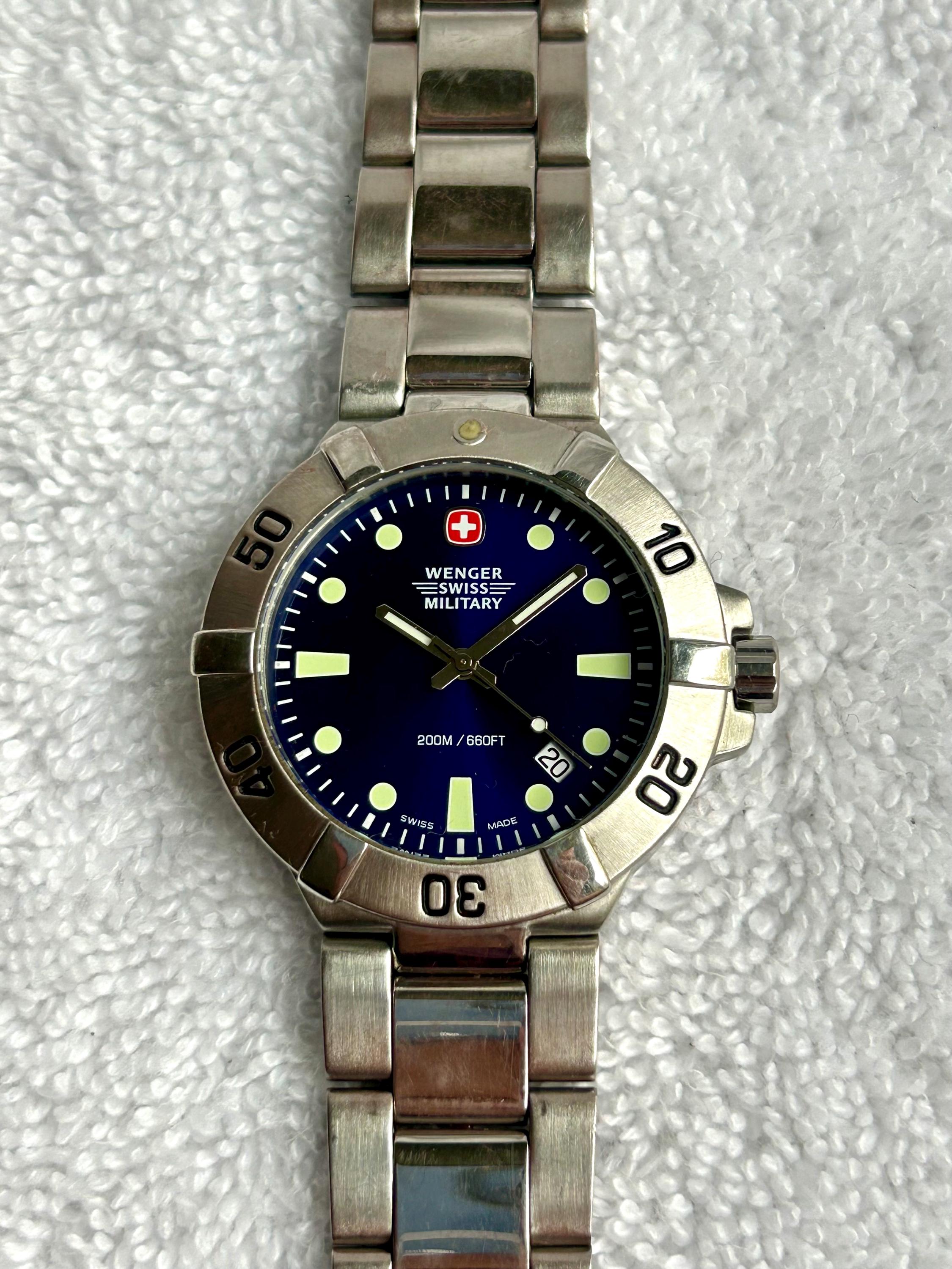 WENGER 腕時計 本体 200m防水 Modern Wenger Blue Dial Diver 200 Meters 660 Feet Date Stainless