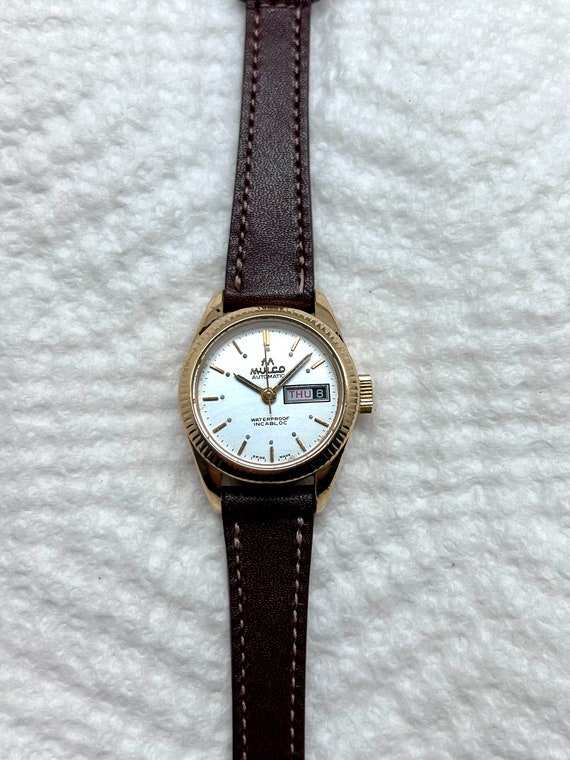 Vintage Mulco Automatic Day Date Gold Plated Lumi… - image 4