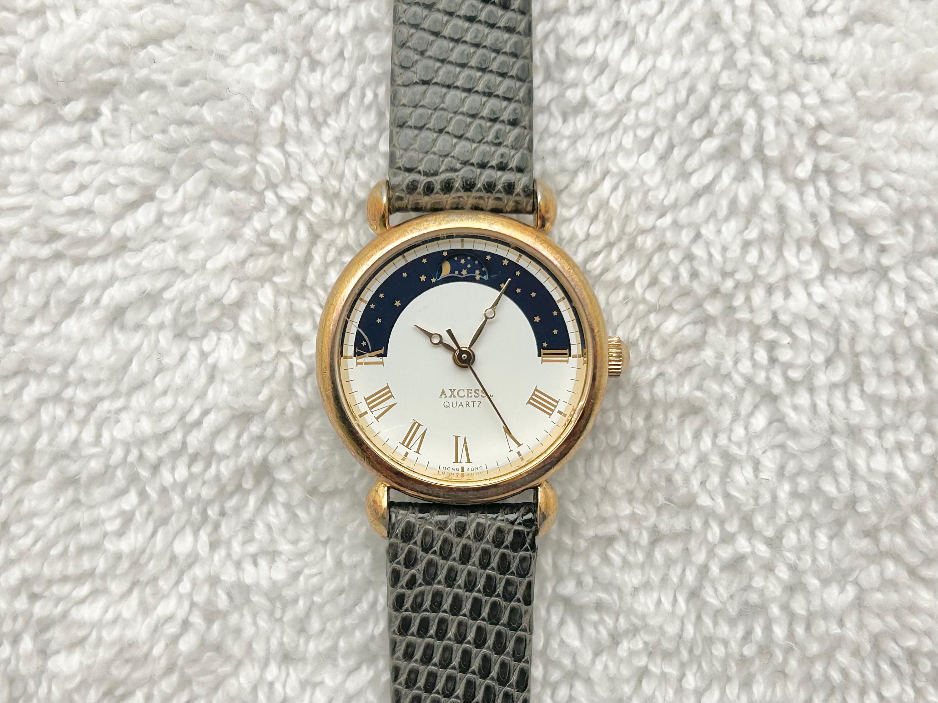 Vintage Axcess Moon Phase Indicator Gold Plated Battery  display picture 2