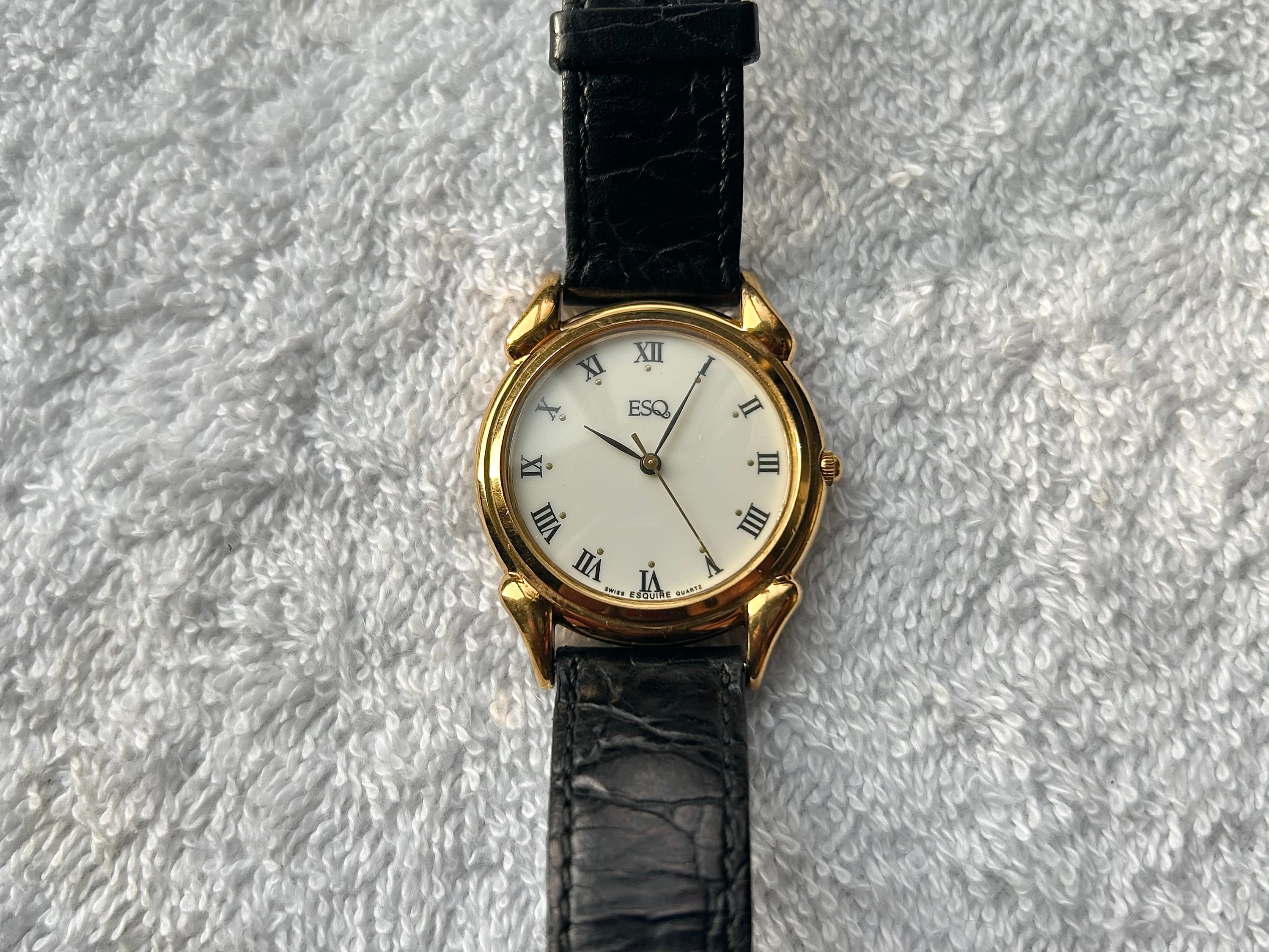 Vintage ESQ by Movado 1990s Gold Plated Fancy Lugs Quartz  display picture 2