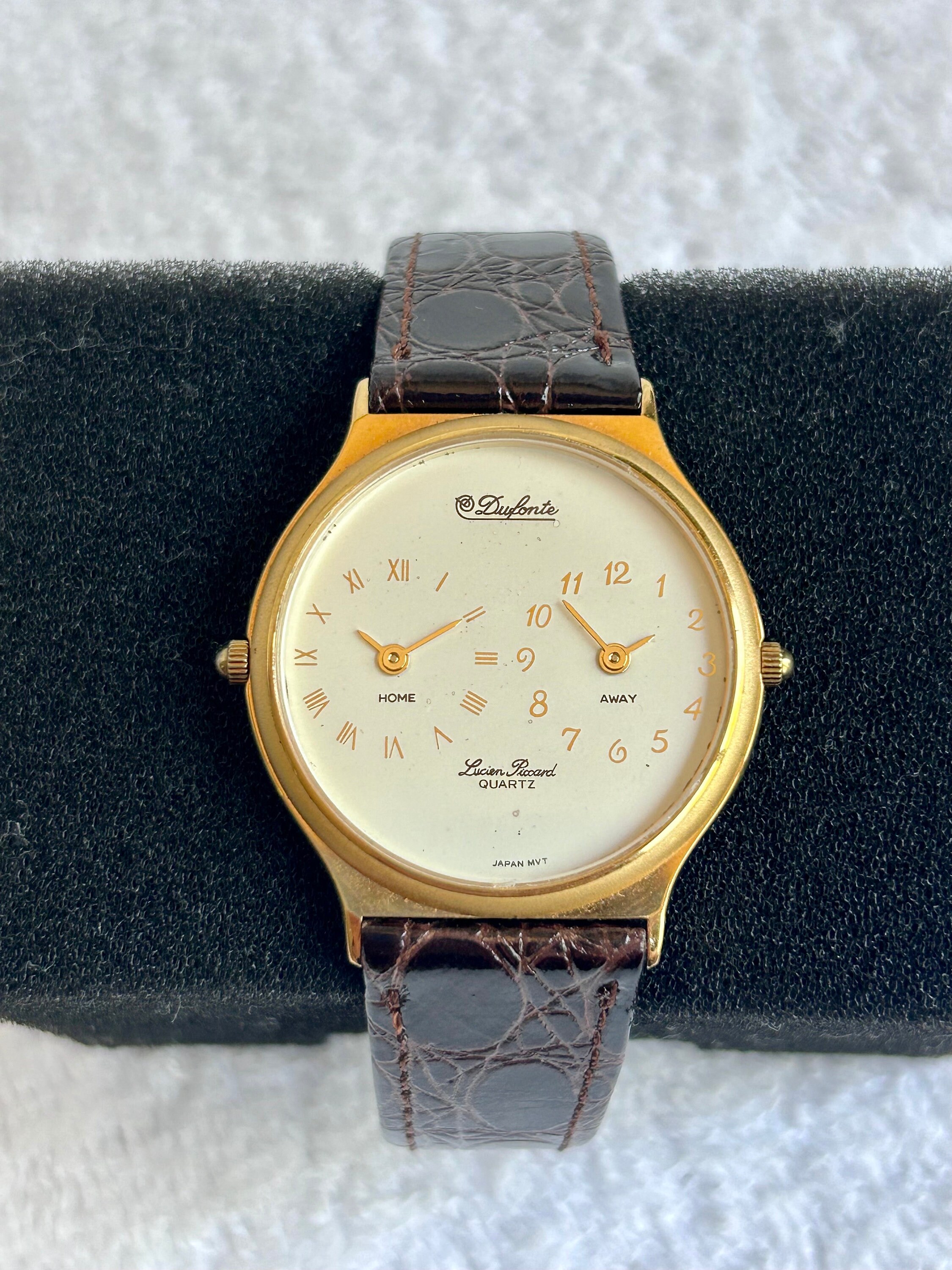 Vintage Dufonte Lucien Piccard Dual Double Time Gold Stainless steel Quartz Japan Made Watch. Etsy