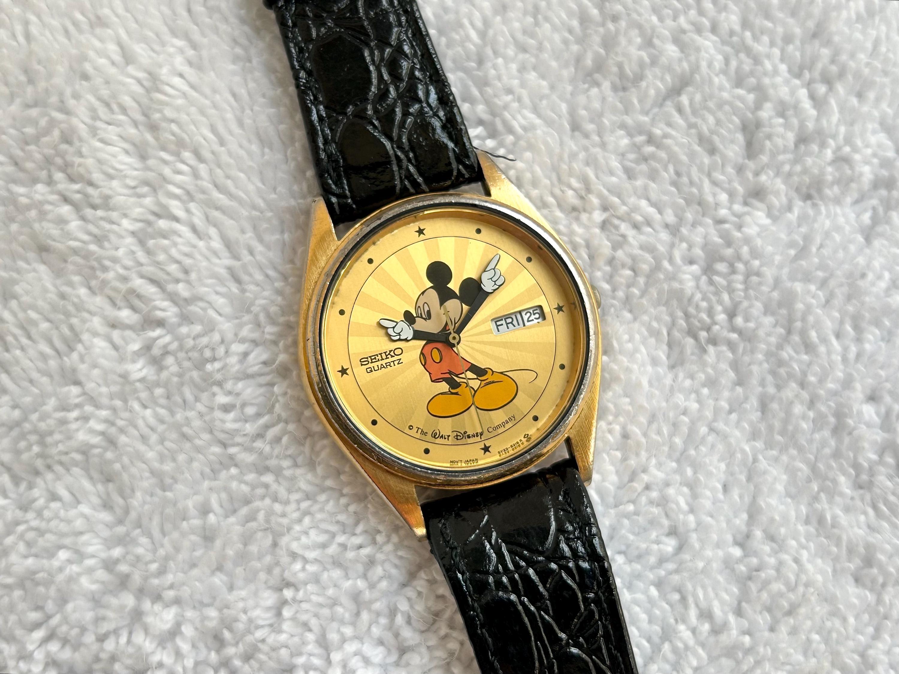 Vintage Seiko Mickey Mouse Sunburst Quick Set Day/date Gold 