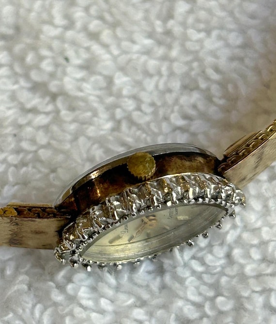 Vintage Deauville Armitron Crystals Bezel Gold plated Stainless steel Dainty Quartz Ladies Watch Etsy