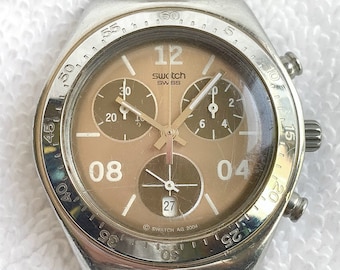 Swatch Chronograph Tachymeter Date Luminescent Stainless Steel Swiss Made Wristwatch