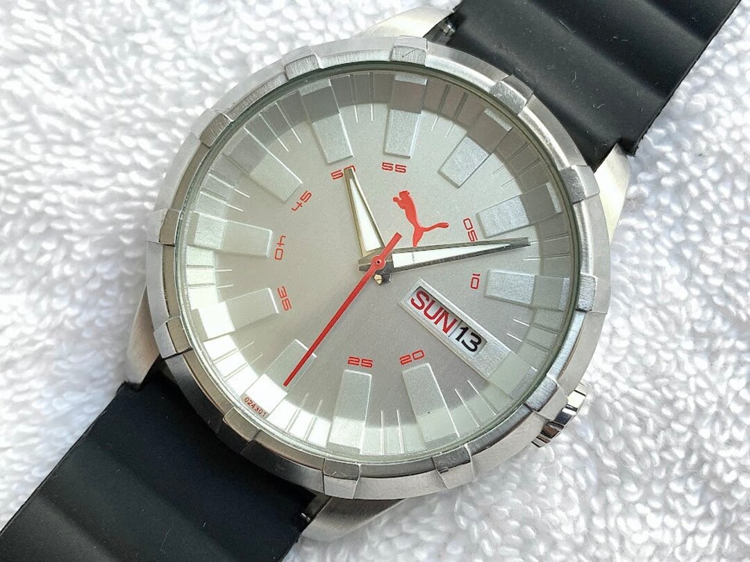 Puma Day Date Luminescent Stainless Steel Quartz Watch Etsy