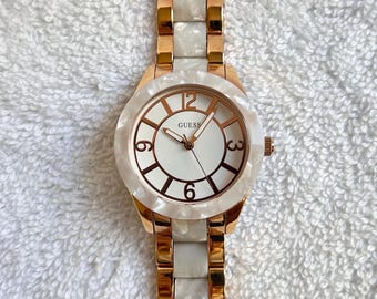 Modern Guess Goddess Rose Gold Plated Two-Tone Stainless Steel Quartz Ladies Watch