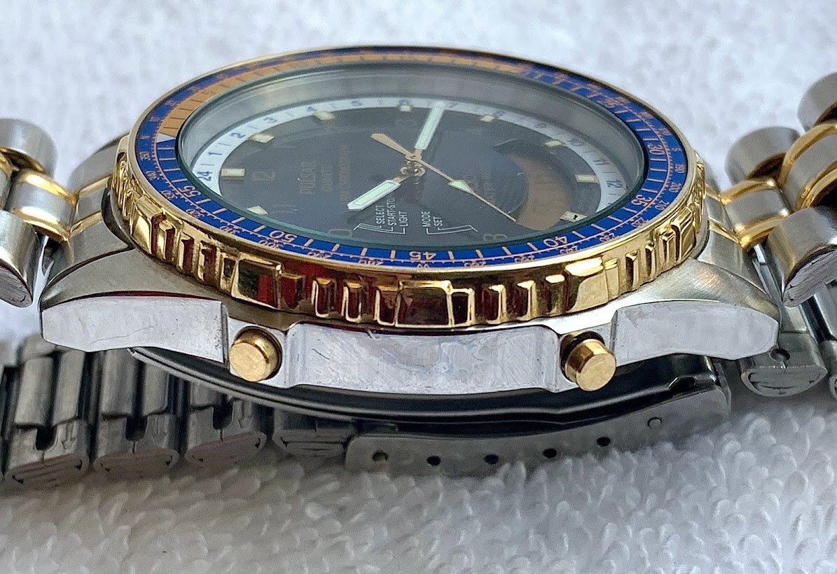 SEIKO パルサーPULSARブラック＆オレンジ*クロノグラフ : 日本製