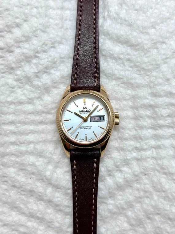 Vintage Mulco Automatic Day Date Gold Plated Lumi… - image 3