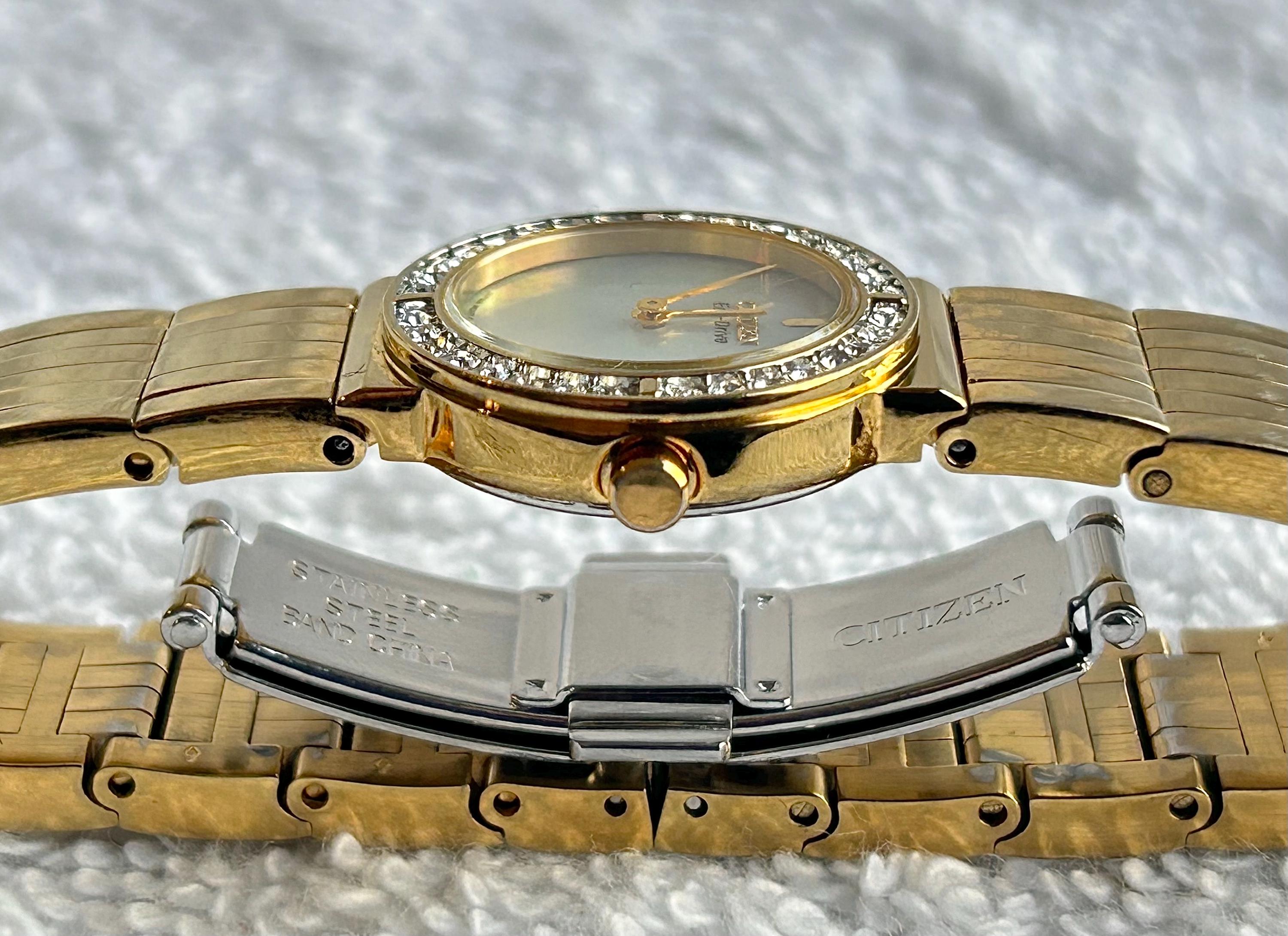 Vintage Citizen Solar Tech ladies mother of pearl gold tone solar powered watch Citizen L Mae Watch with Mother of Pearl Dial and Gold Tone  main image 2