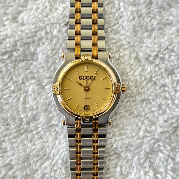 Vintage Gucci 9000L Gold Plated Stainless Steel Two-Tone Quartz Ladies Swiss Made Watch