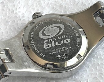 Fossil Blue Stainless Steel Quick Set Date Luminescent Quartz Ladies Watch Etsy