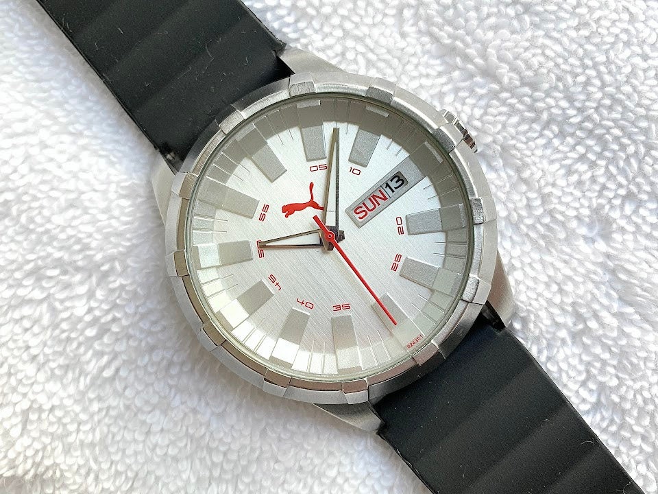 Puma Day Date Luminescent Stainless Steel Quartz Watch Etsy