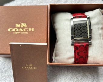 時計 COACH LADIES CAL120 WITH BOX AND PAPERS COACH WATCH W502B QUARTZ DATE LEATHER STRAP WORKING WITH BOX