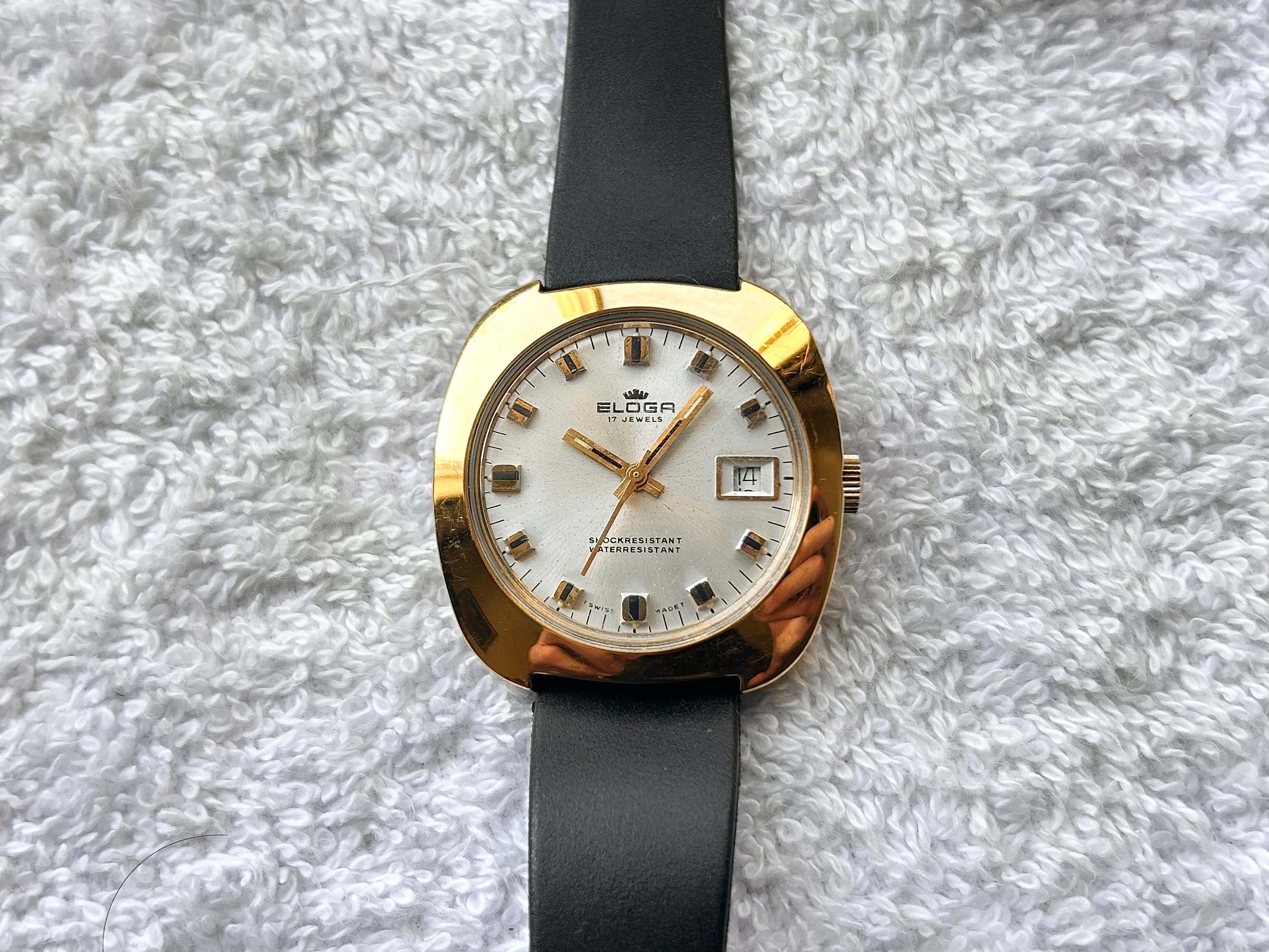 Vintage Eloga 17 Jewels Date Luminescent Winding Gold Plated Swiss