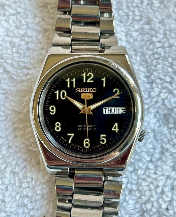 Vintage Seiko 5 Automatik 21 Juwelen Edelstahl langsam einstellen Tag Datum schnell einstellen Edelstahl Uhr Etsy
