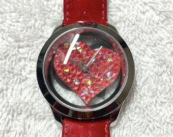 Modern Guess Crystal Heart Stainless Steel Quartz Watch