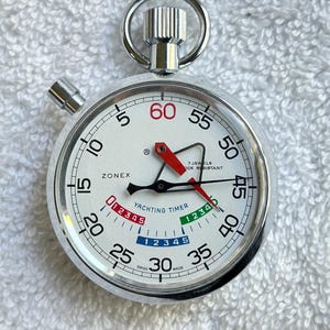 Zabytkowy zegarek kieszonkowy Zonex Yachting Timer ze stali nierdzewnej z lat 70., wyprodukowany w Szwajcarii