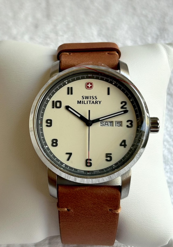 New Old Stock Swiss Military Quartz Day date Water Resistant 100M Luminescent Watch With Box Etsy Canada