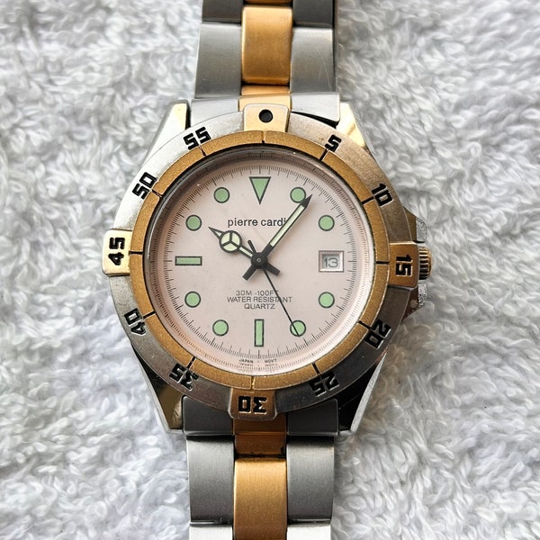 Pierre Cardin Diver Bezel Date Luminescent Quartz Two-Tone Gold Plated Stainless Steel Watch