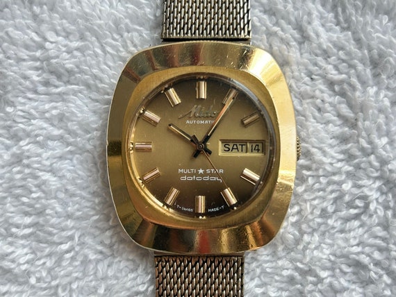 Vintage Mido Multistar Datoday Day/Date Gold Plat… - image 1