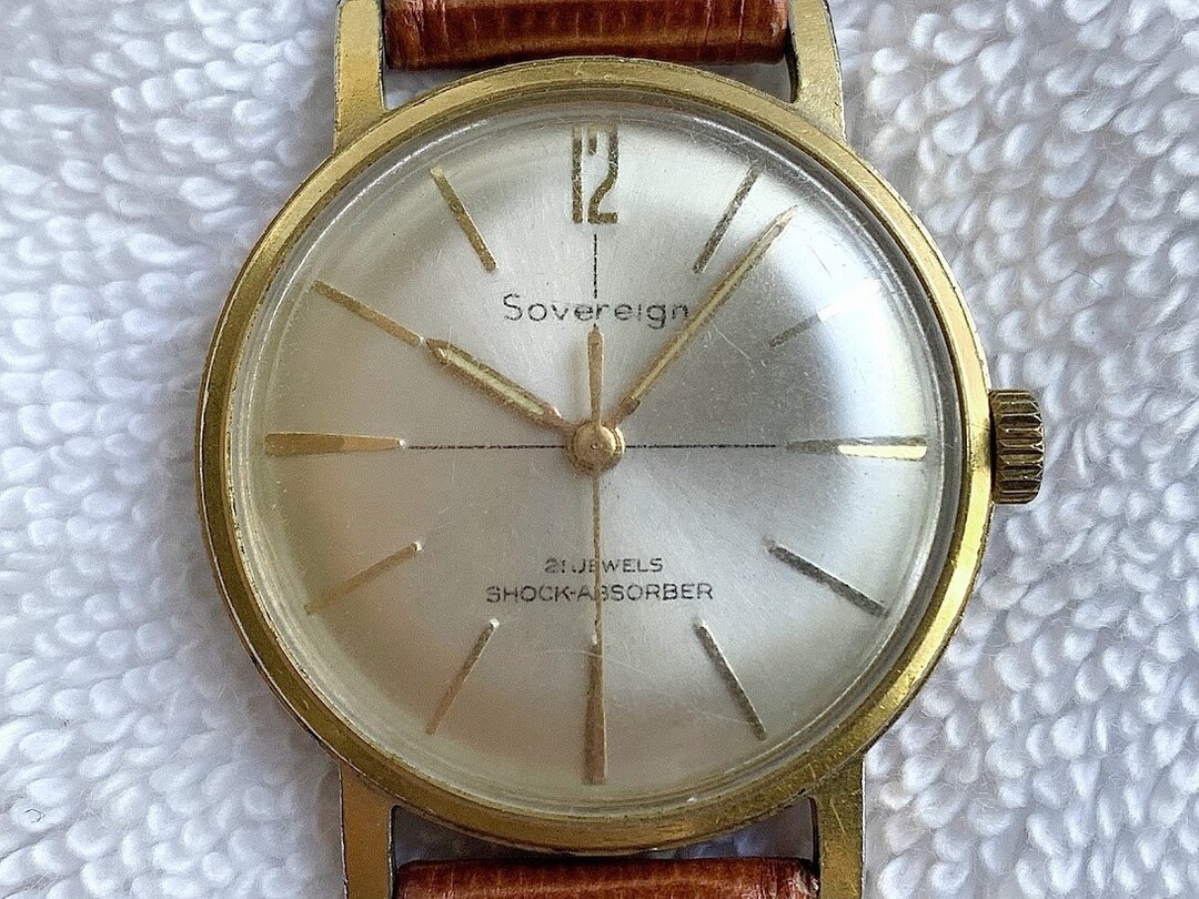 Vtg Sovereign Shock Protected Waterproof Stainless Steel Gold Tone Swiss Watch MENS BENRUS SOVEREIGN Vintage Watch: 21 Jewels Gold Plated  main image 3