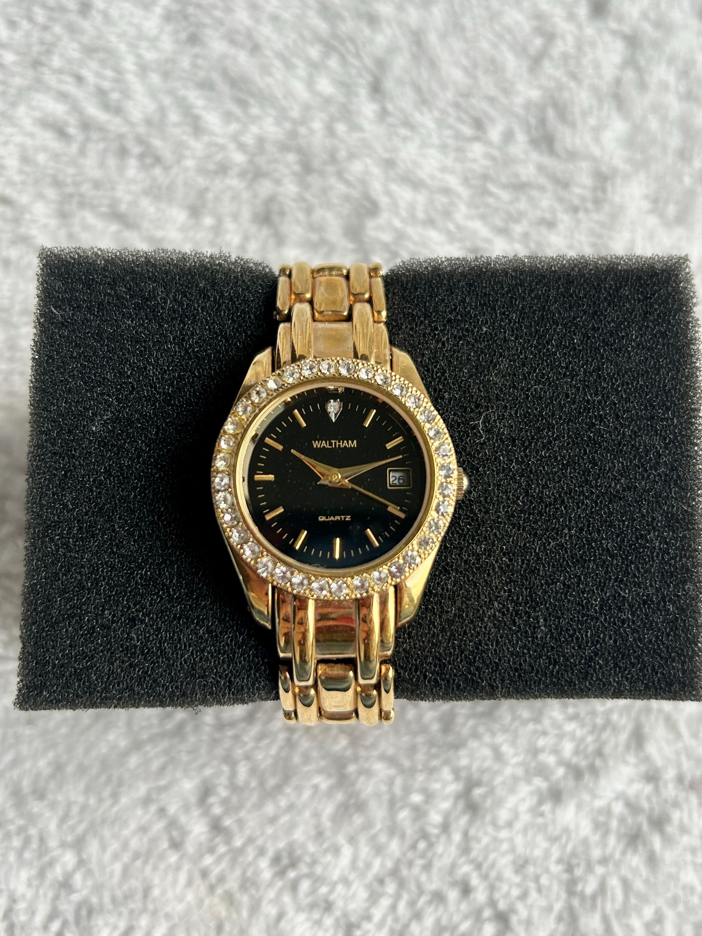Vintage Waltham Date, Gold Plated & Steel Bejeweled Swiss Watch - Etsy